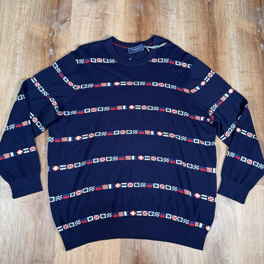 NEW Vineyard Vines Cashmere Blend Nautical Burgee Flag Sweater Mens XXL Navy